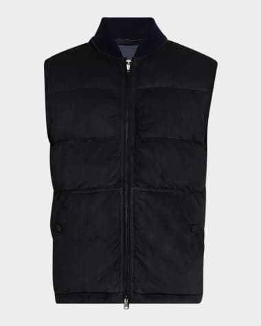 Brioni Men's Quilted Suede Full-Zip Vest