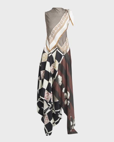 Loewe x Paula Ibiza Multi-Printed Scarf Midi Dress with Cutout Detail