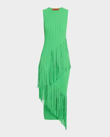 SIMONMILLER Spiral Ribbed Crew Sleeveless Fringe Maxi Dress