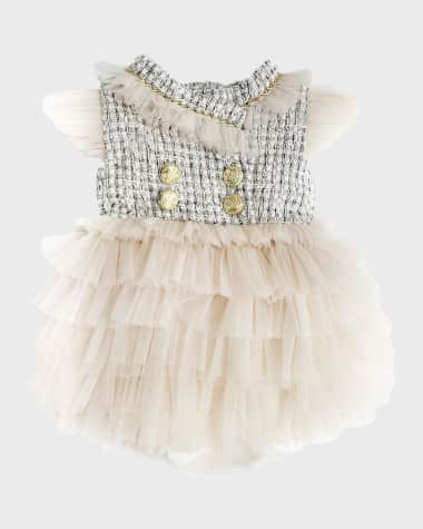 Petite Maison Kids Girl's Fira Tweed & Tulle Layered Romper, Size 3M-2