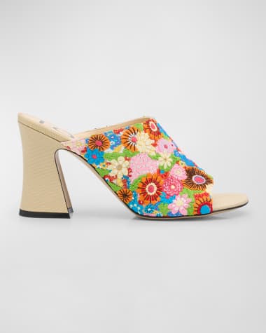 Loewe Calle Floral Embroidered Mule Sandals