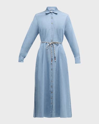 Xirena Bowen Belted Denim Maxi Shirtdress