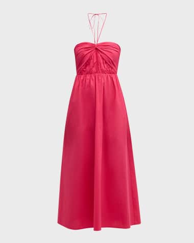Xirena Adilyn Ruched Cotton Halter Midi Dress