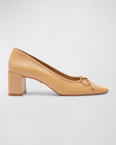 Schutz Arissa Leather Bow Square-Toe Pumps