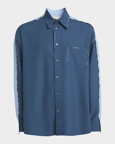 Marni Men's Boxy Colorblock Embroidered Sport Shirt