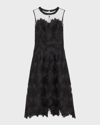 Rickie Freeman for Teri Jon Beaded Floral Lace Midi Dress