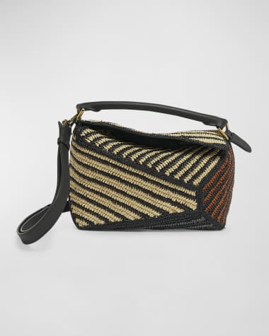 Loewe x Paula’s Ibiza Puzzle Edge Small Top-Handle Bag in Striped Raffia