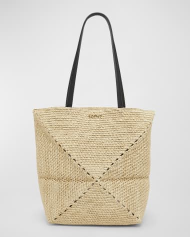Loewe x Paula’s Ibiza Medium Puzzle Fold Tote Bag in Raffia with Leather Handles