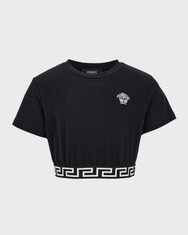 Versace Girl's Greca Border Cropped T-Shirt, Size 8-14