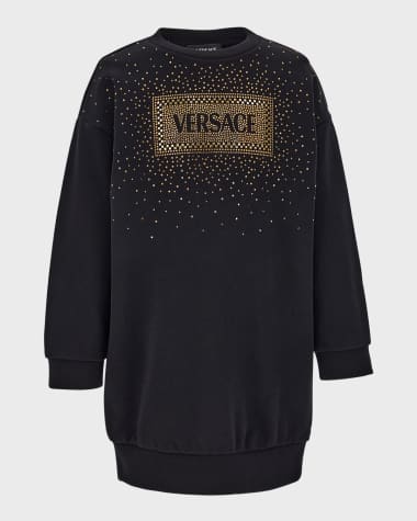 Versace Girl's Bedazzled Logo-Print Sweater Dress, Size 8-14