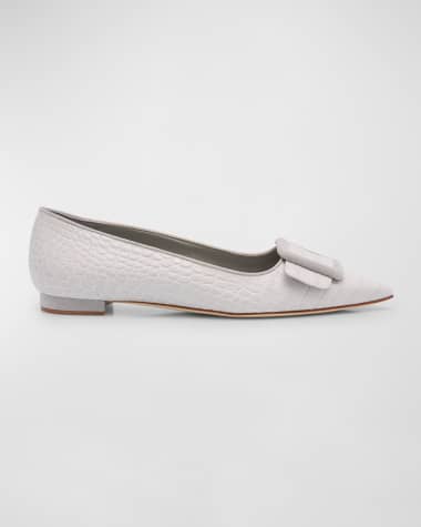 Manolo Blahnik Maysale Croco Buckle Ballerina Flats