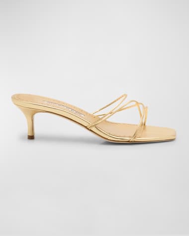 Manolo Blahnik Strappy Metallic Leather Slide Sandals