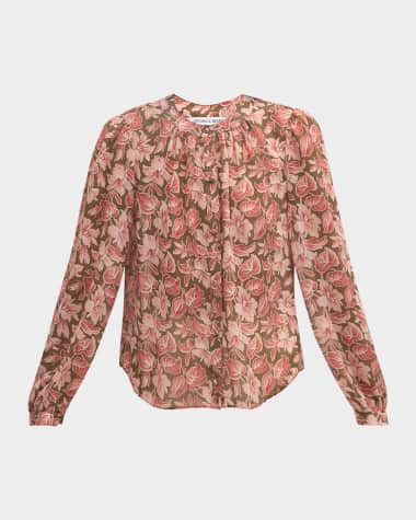 Veronica Beard Ashlynn Floral Long-Sleeve Top