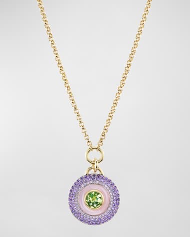 Emily P. Wheeler Earth Medallion 18K White and Black Gold Necklace with Peridot, Amethyst and Pink Opal