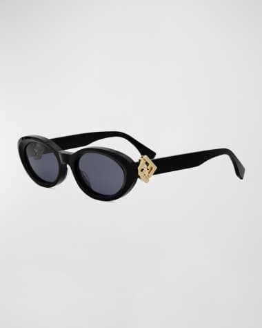 Fendi Fendi Diamond Black Acetate Oval Sunglasses