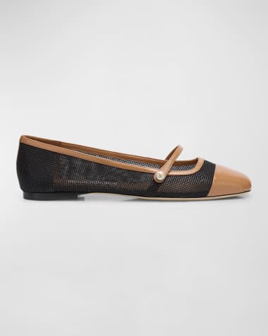 Jimmy Choo Elisa Mesh Patent Mary Jane Ballerina Flats