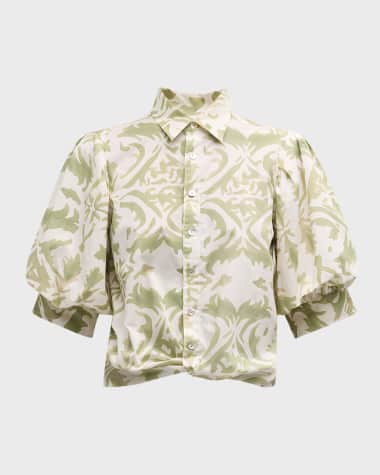 Finley Bomba Blouson-Sleeve Cotton Shirt