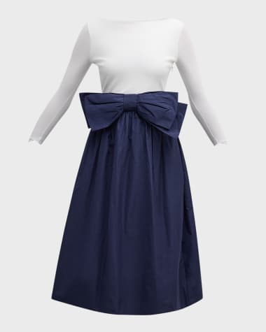 Chiara Boni La Petite Robe Bateau-Neck Bow-Front Mixed Media Midi Dress