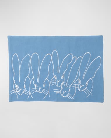 Hunt Slonem Band of Bunnies Embroidered Linen Placemat