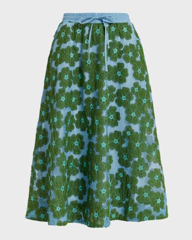 Essentiel Antwerp Feast Two-Tone Floral Embroidered Midi Skirt