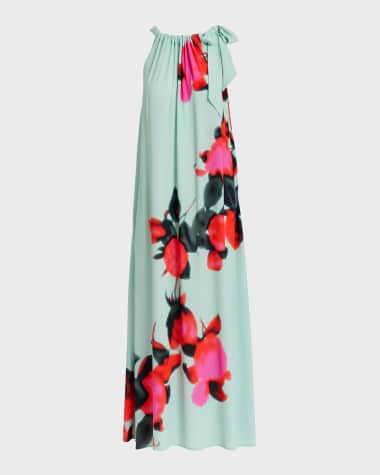 Essentiel Antwerp Fotshot Neck-Tie Floral Sleeveless Halter Maxi Dress