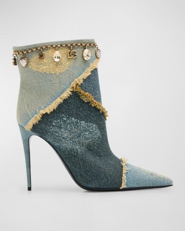 Dolce&Gabbana Distressed Denim Charms Ankle Booties