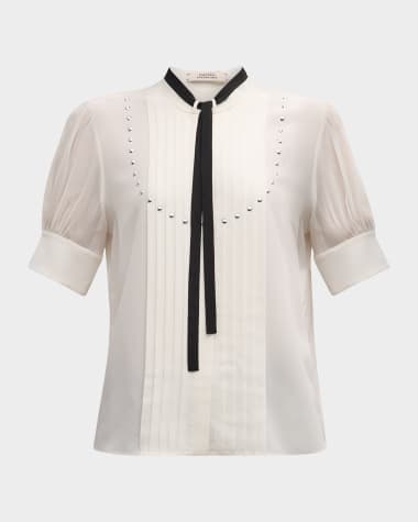DOROTHEE SCHUMACHER Pleated Beauty Stud-Embellished Silk Blouse