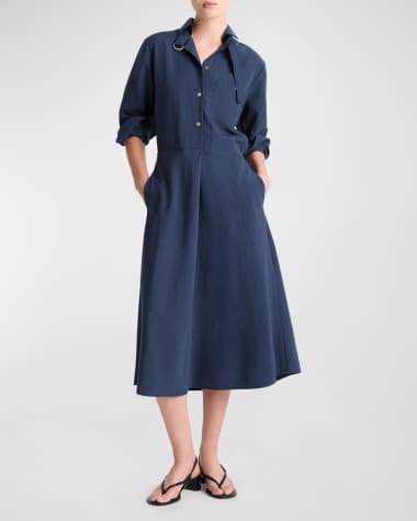 Vince Easy D-Ring Button-Front Midi Shirtdress
