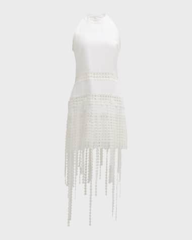 Anne Fontaine Althea Fringe Lace-Trim Halter Mini Dress