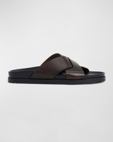 Bruno Magli Men's Bologna Leather Crisscross Slide Sandals
