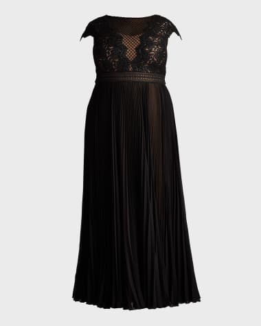 Tadashi Shoji Plus Size Sequin Lace & Pleated Chiffon Gown