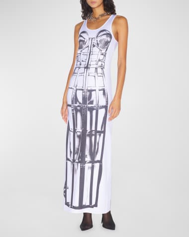 Jean Paul Gaultier Cage Corset Trompe Loeil Jersey Sleeveless Maxi Dress
