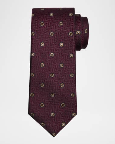 Isaia Men's Chevron Tossed Squares Silk Tie