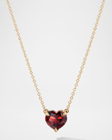 David Yurman Chatelaine Heart Pendant Necklace in 18K Yellow Gold with Garnet, 8mm