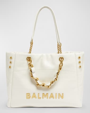 Balmain 1945 Cabas Tote Bag in Monogram Crinkled Leather