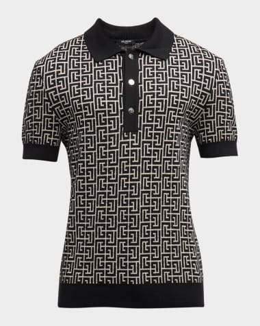 Balmain Men's Monogram Jacquard Polo Shirt
