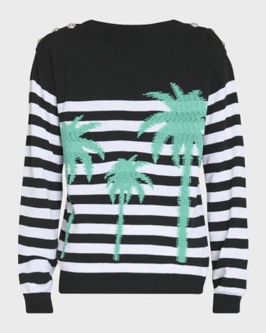 Balmain Men's Striped Palm Boat-Neck Sweater