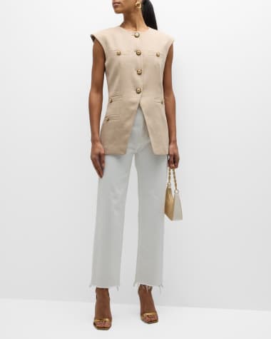 Veronica Beard Tamara Linen-Blend Vest Komi Pintuck Flare Pants