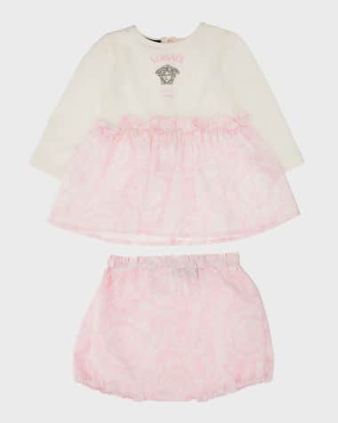 Versace Girl's Logo-Print Combo Dress W/ Bloomers, Size Newborn-12M