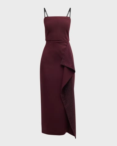 Roland Mouret Aubergine Strapless Diamante-Ruffle Midi Dress