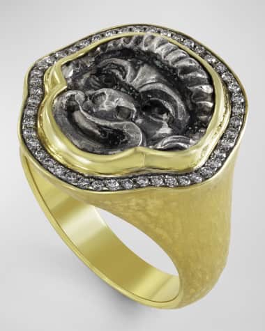 Jorge Adeler Men's 18K Gold Theatre Mask Coin and Diamond Ring, Size 7
