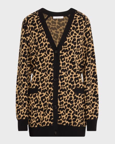 Max Mara Tenore Leopard Print Knit Cardigan