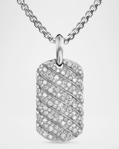 David Yurman Men's Sculpted Cable Tag in Silver with Diamonds, 35mm