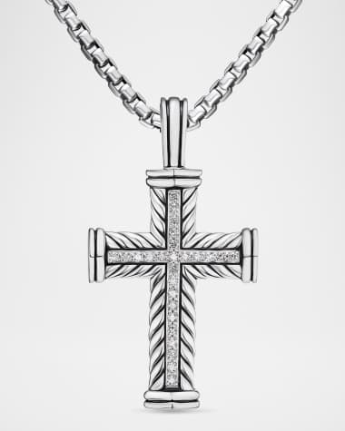 David Yurman Men's Chevron Cross Enhancer with Diamonds in Silver, 30mm