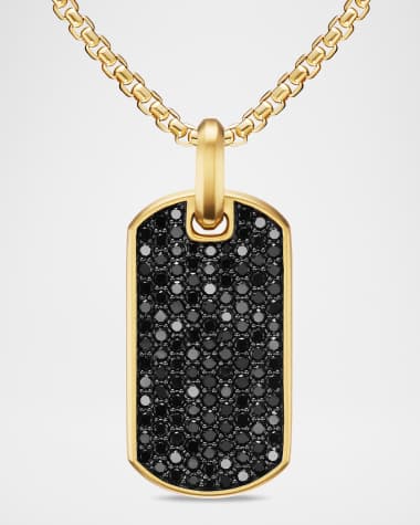 David Yurman Men's Chevron Tag Enhancer with Black Diamonds in 18K Yellow Gold, 35mm