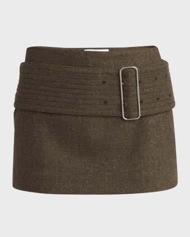 Ferragamo Wool Mini Skirt with Detachable Belt