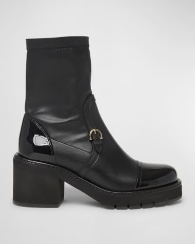 Ferragamo Selyna Mixed Leather Stretch Ankle Boots