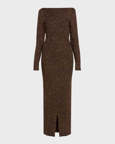 Lela Rose Sequin Maxi Dress with Low-Cut Back