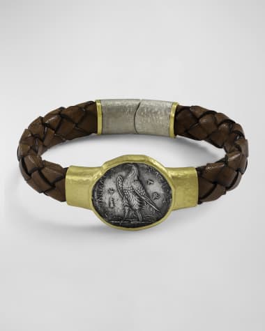 Jorge Adeler Men's Seleucis Eagle Coin Braided Leather Bracelet