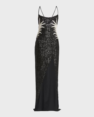 Balmain Sequin Embroidered Palm Tree Gown with Slit